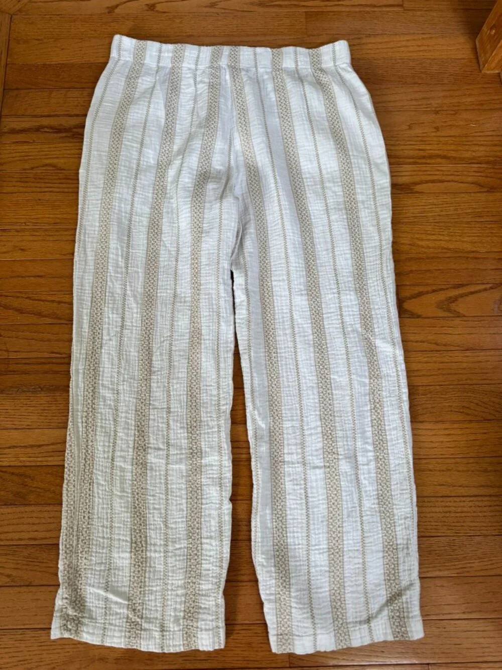 Coastal Comfort Gauze Pants XL | Cotton Beach White & Tan Stripe - Picture 2 of 9